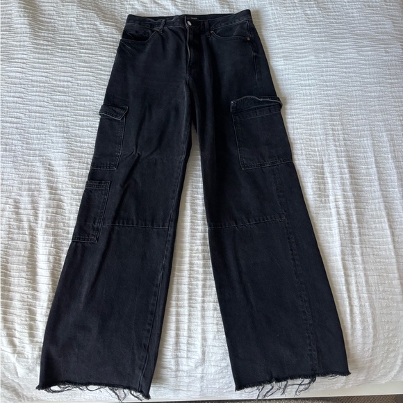 Express wide leg cargo, black denim jeans - Picture 1 of 4